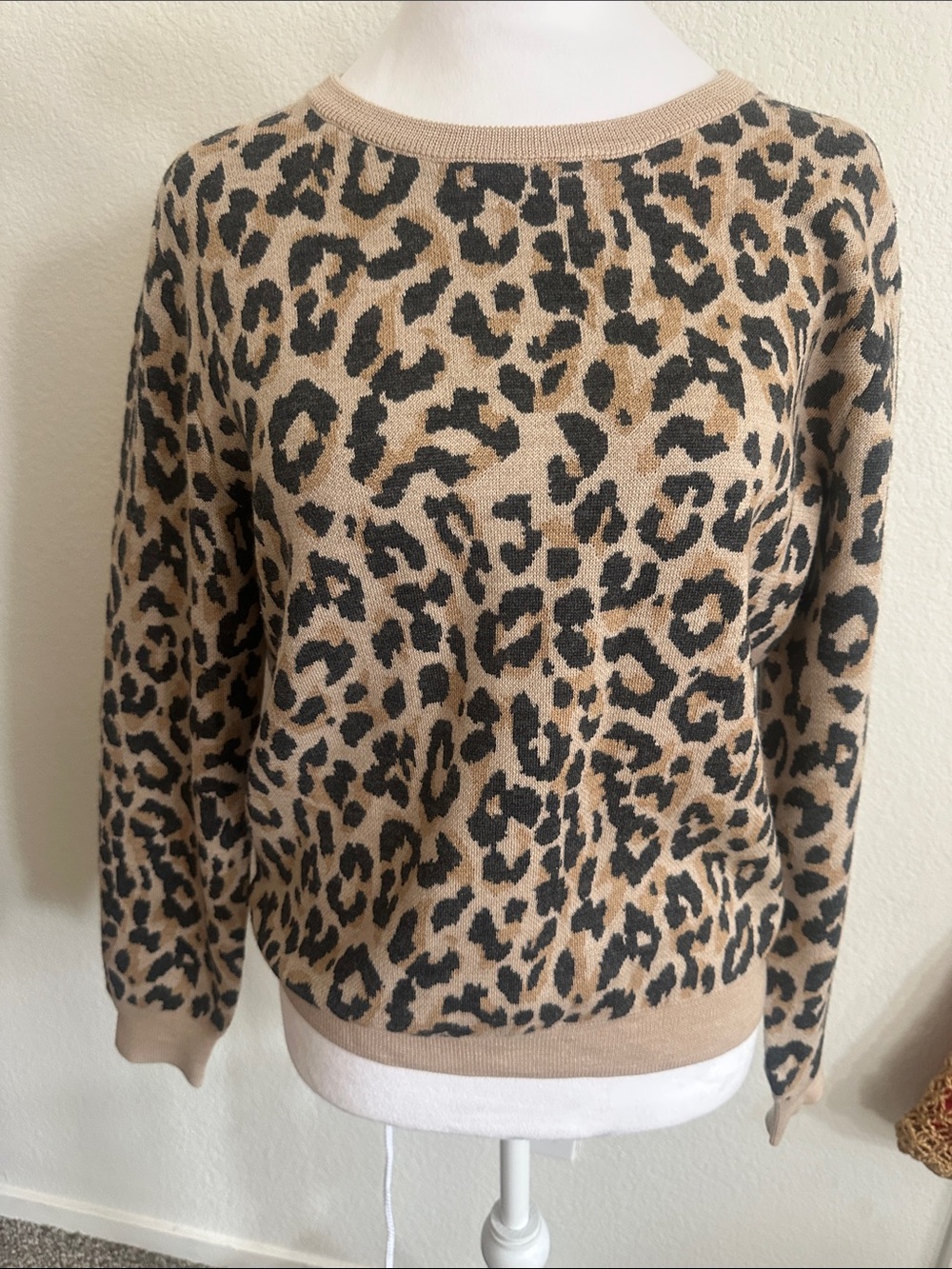 J. Crew Leopard-Print Crewneck Sweater in Tan and Black